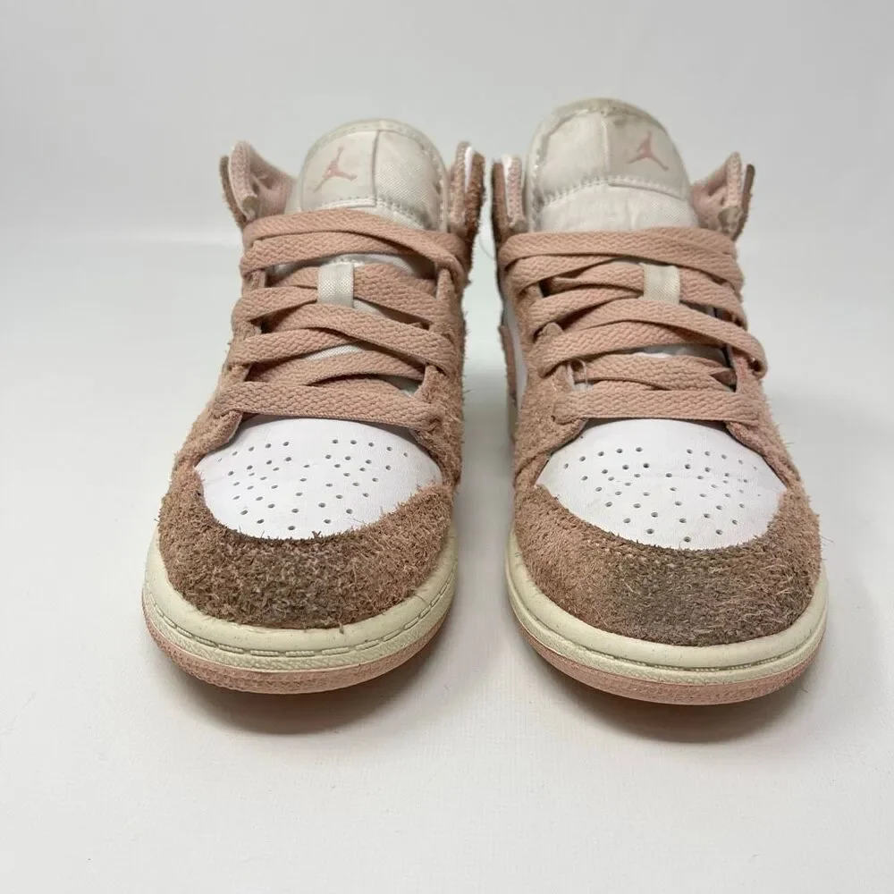 Nike Air Jordan 1 Mid SE GS Pink Oxford White Suede FN7493-161 Child Size 12C